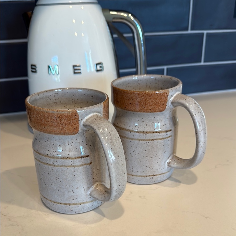 Set of 2 Stoneware Mugs - Speckled Gray and Brown